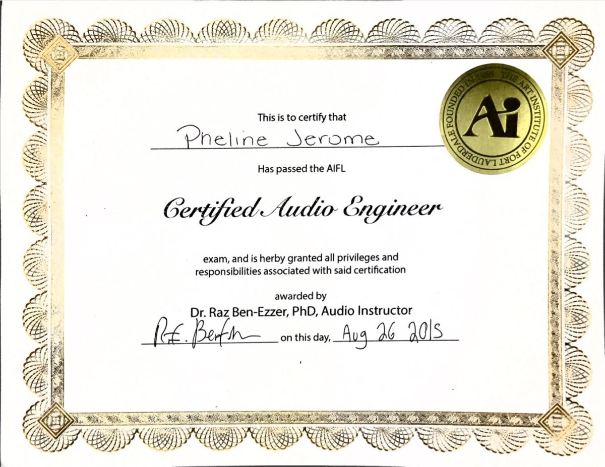 Pheline Joseph - Art Institute of Fort Lauderdale Certified Audio Engineer